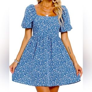 Classy blue floral mini dress